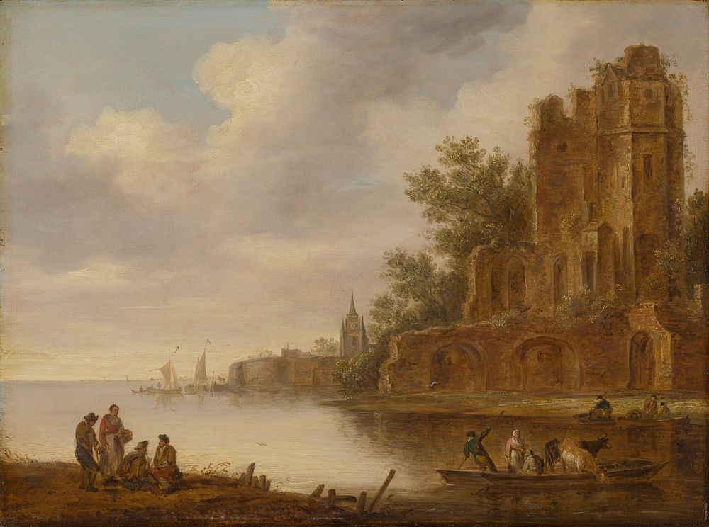 Coastal landscape with ruin by Maerten Frans