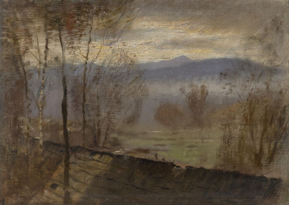 Early evening landscape with a river by László Mednyánszky