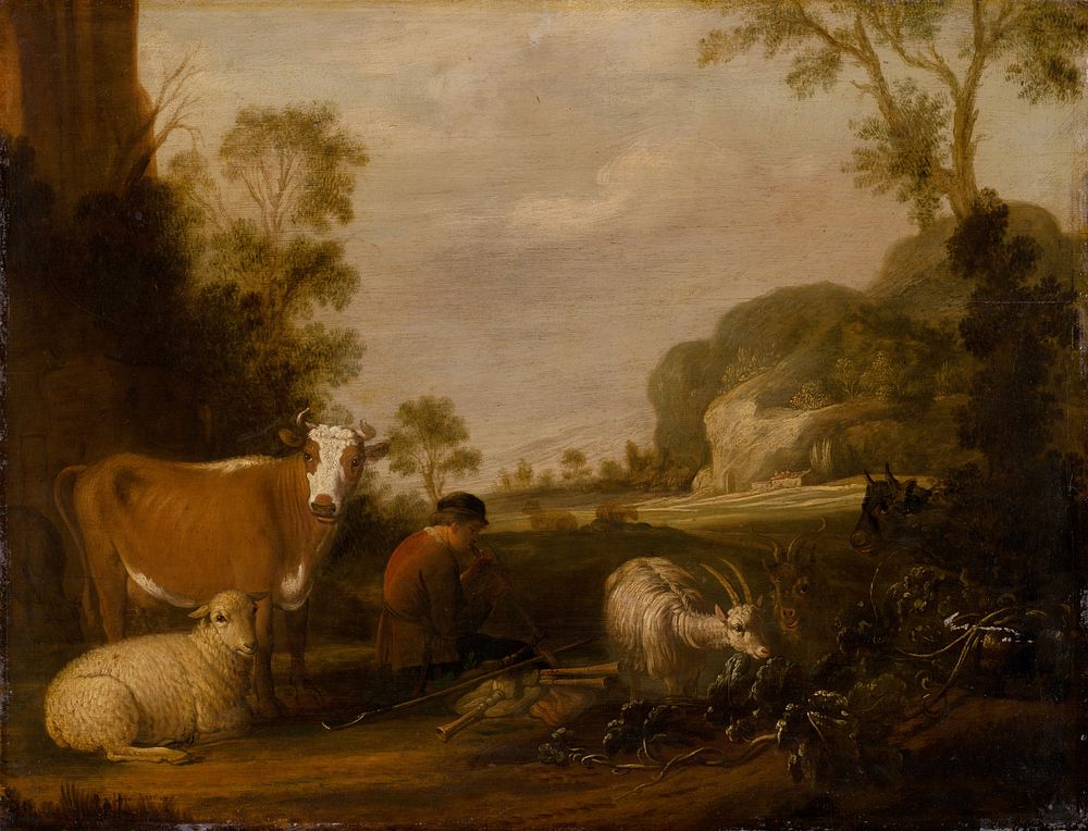 Shepherd playing music, Jan Baptist Wolfaerts