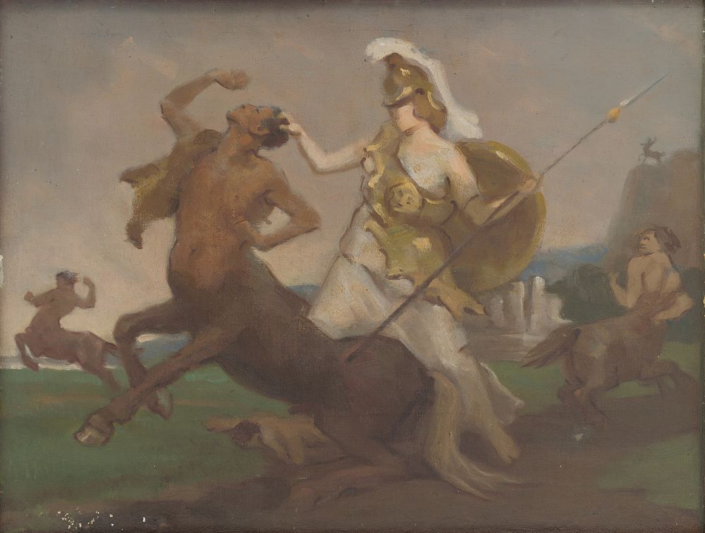 Palas athena in fight against centaurs by Milan Thomka Mitrovský