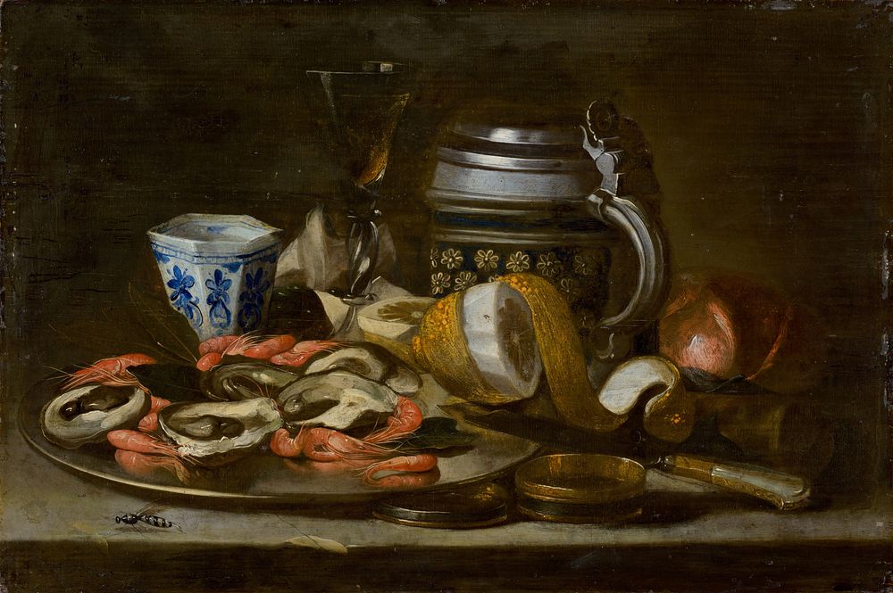 Still life with crayfish and oysters