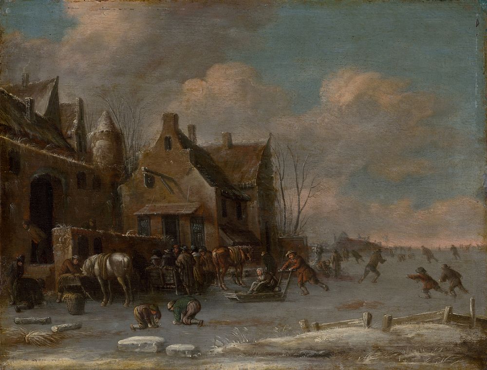 Before an inn in winter by Thomas Heeremans