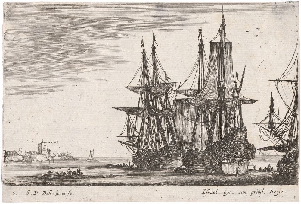 Ships in the harbor, Stefano Della Bella