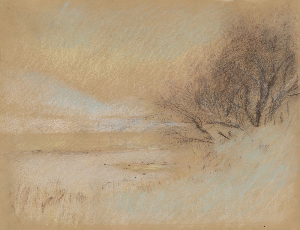 Winter landscape with river by László Mednyánszky