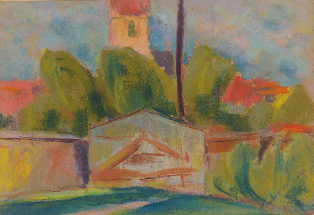 Village with a church by Zolo Palugyay