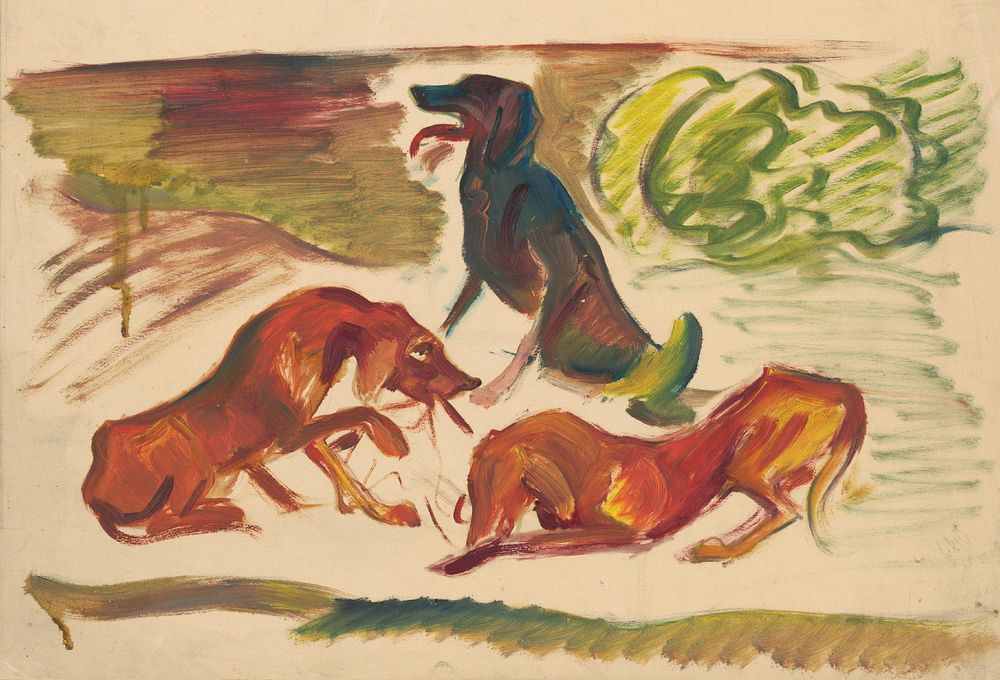 Dogs in a landscape by Arnold Peter Weisz Kubínčan