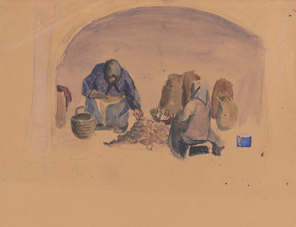 Old women cleaning potatoes by László Mednyánszky