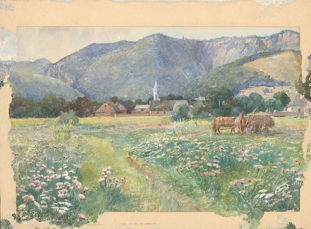 Landscape with a blooming meadow, J&uacute;lius Zork&oacute;czy