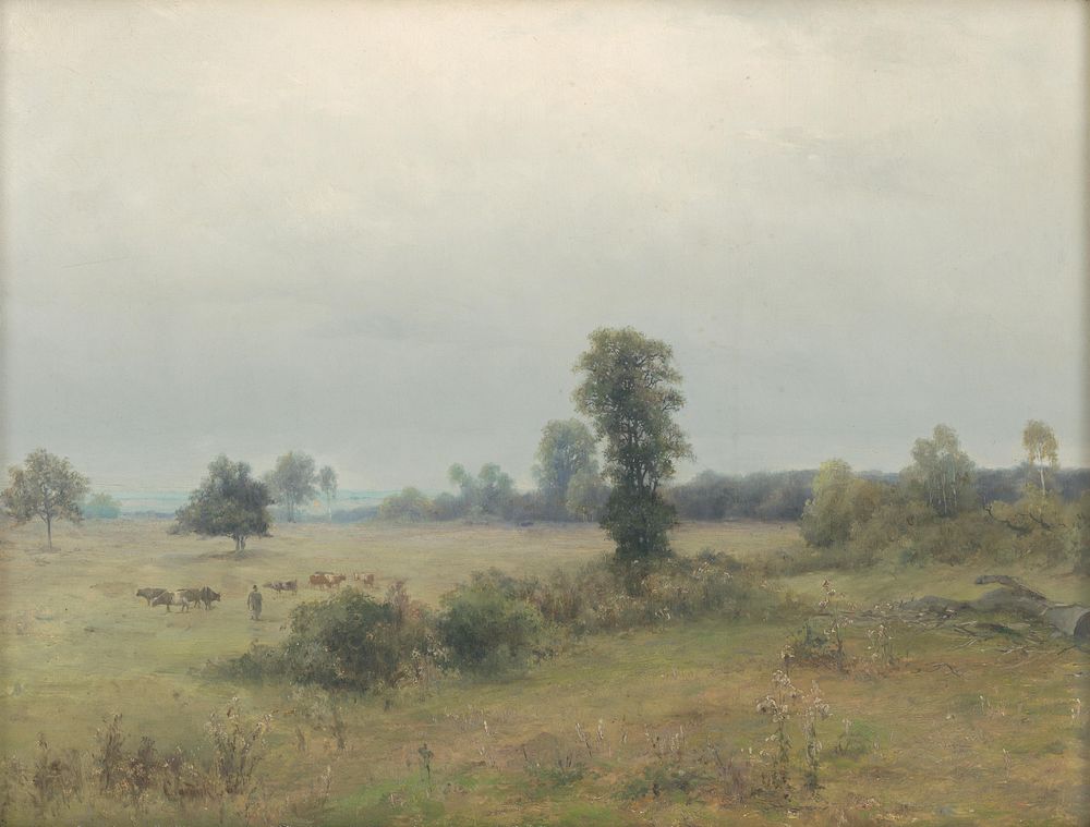 Country with grazing cows by Lajos Csordák