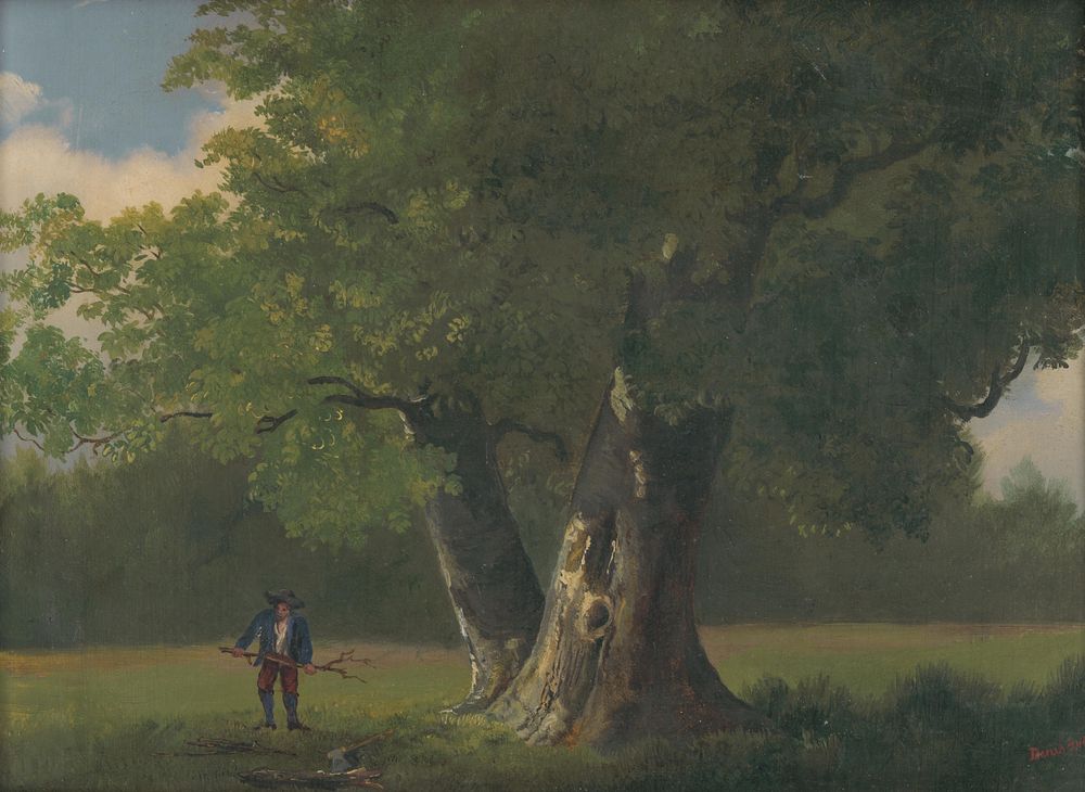 Two oaks with figural stafage, Dionyz Andr&aacute;ssy