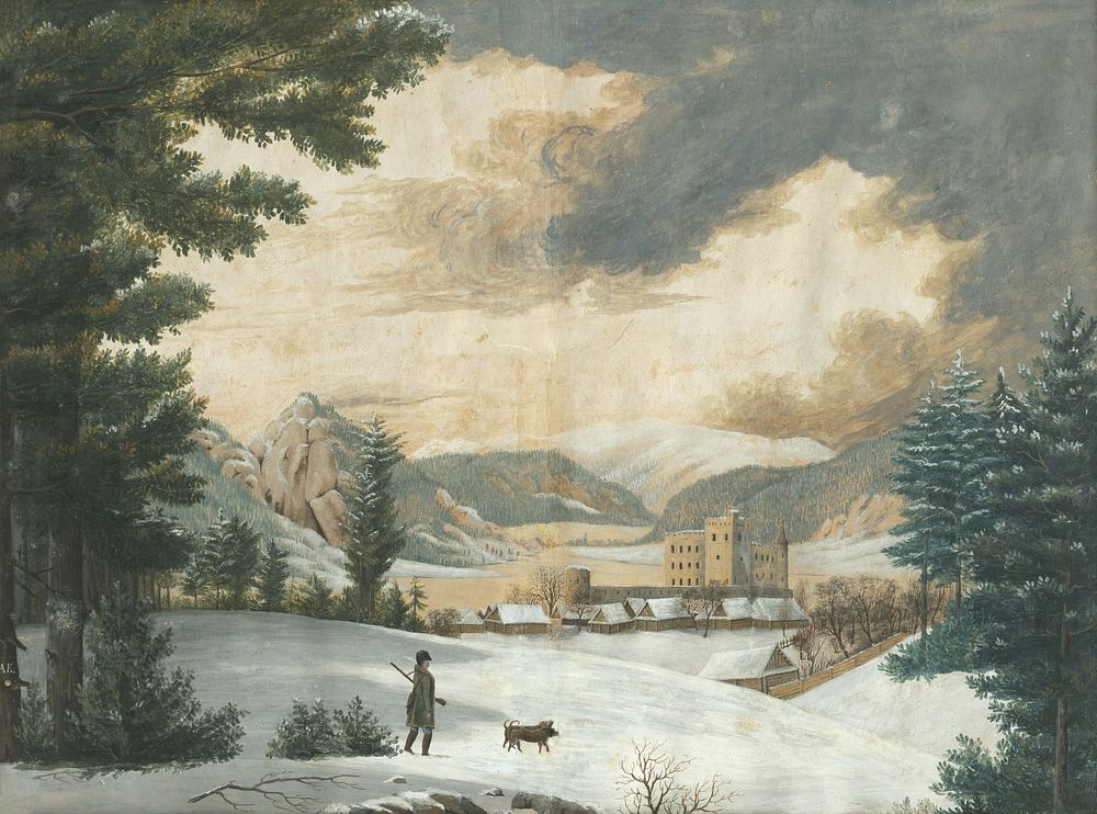 Winter landscape with a hunter