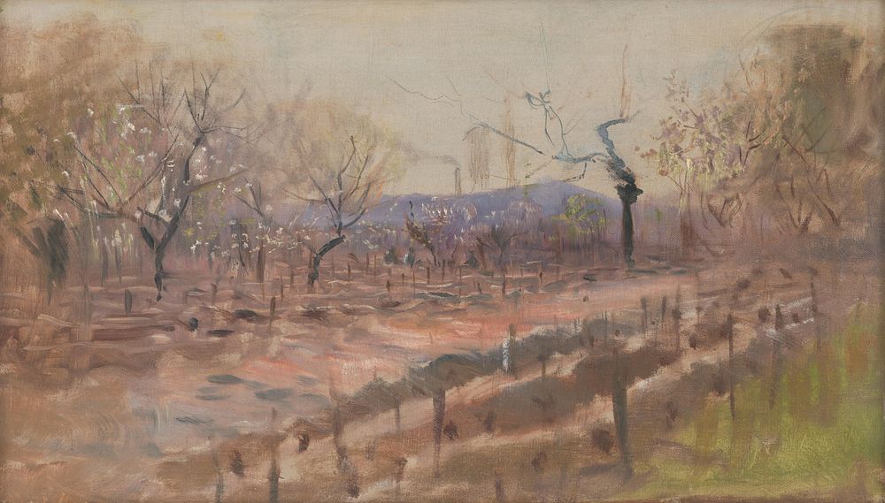 Spring landscape (spring in the orchard) by László Mednyánszky