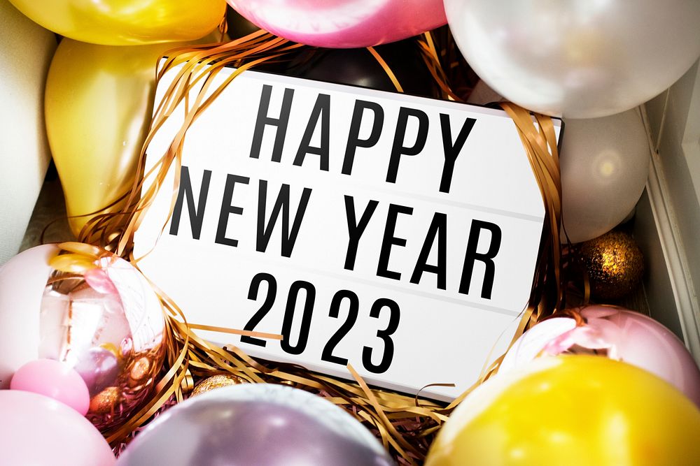 Closeup of Happy New Year 2019 board in a party