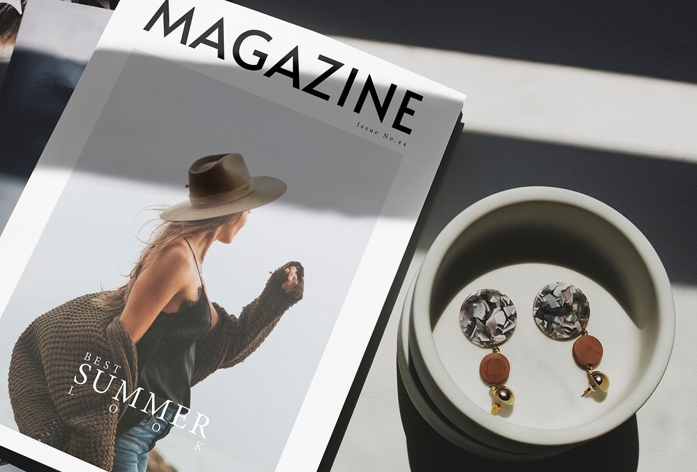 Fashion magazine mockup by earrings
