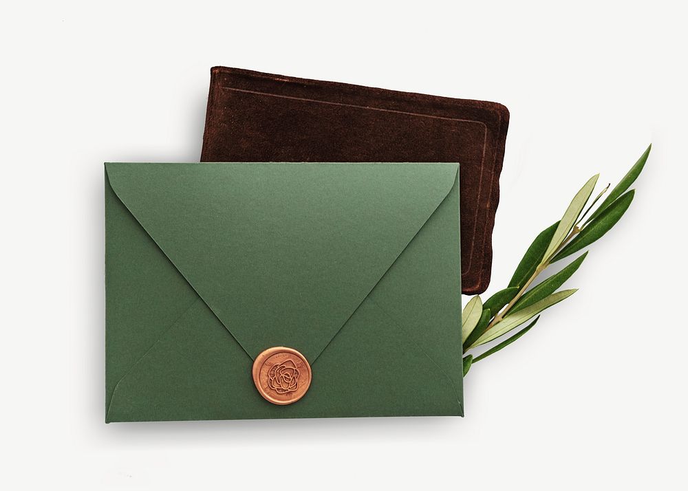 Green greeting envelope collage element isolated image psd