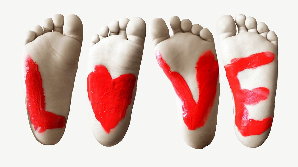 Love painted on children's feet collage element psd