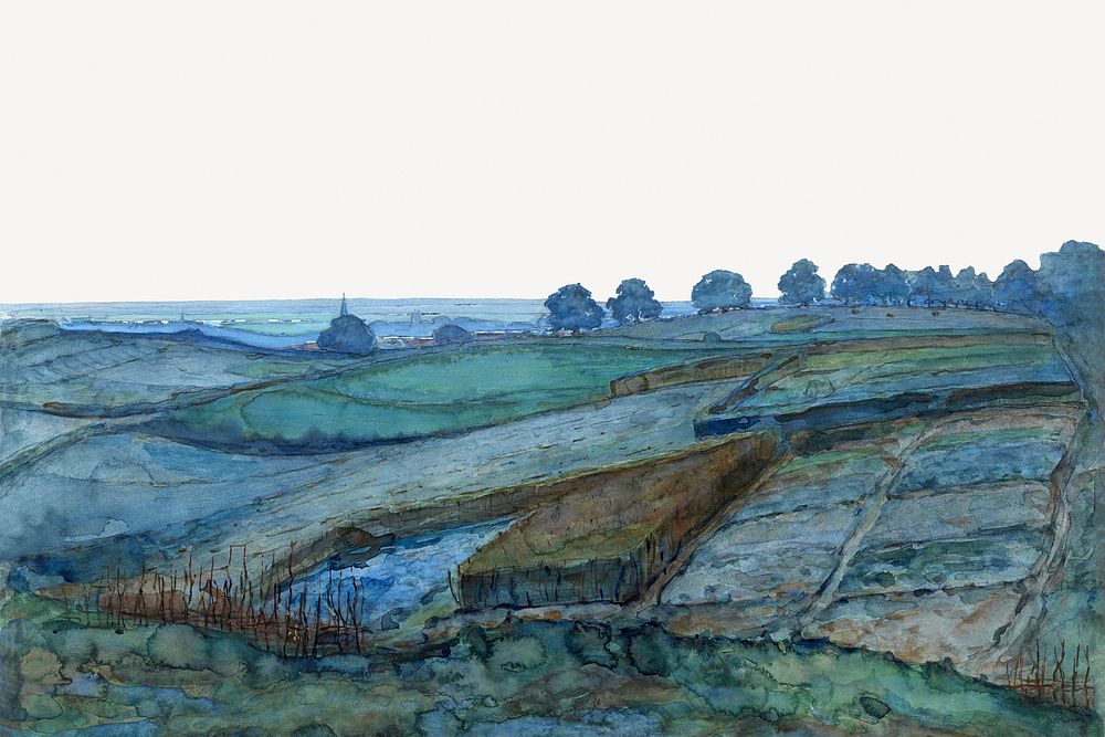 Mondrian&rsquo;s Landscape near Arnhem border, oil painting psd. Remixed by rawpixel