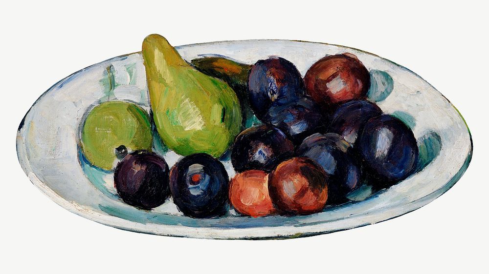Paul Cezanne&rsquo;s Plate with Fruit clipart, still life painting psd.  Remixed by rawpixel.