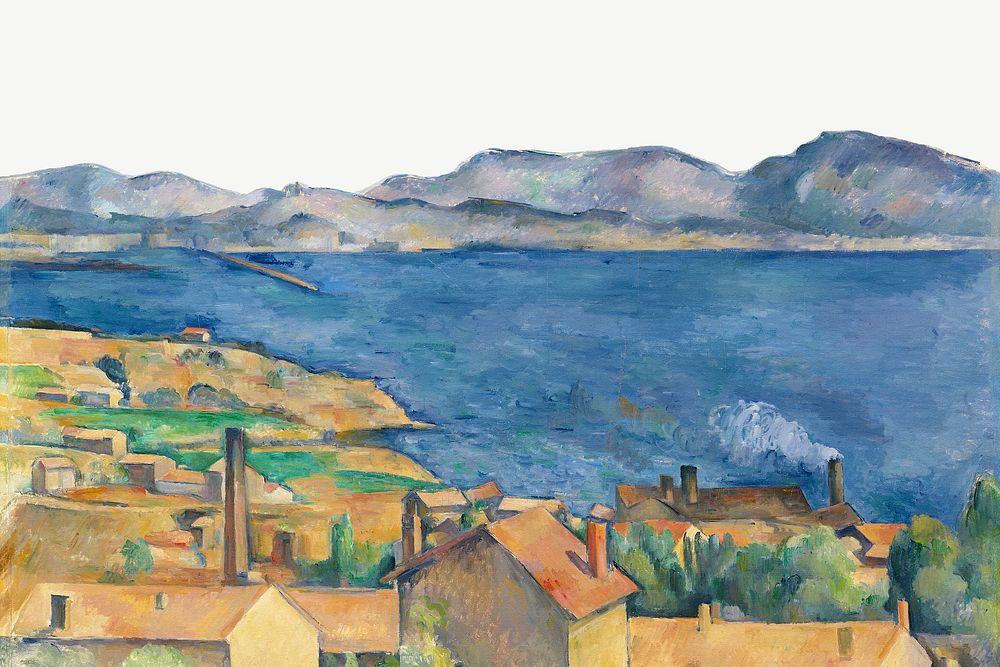 Paul Cezanne&rsquo;s Bay of Marseille border, post-impressionist landscape painting psd.  Remixed by rawpixel.