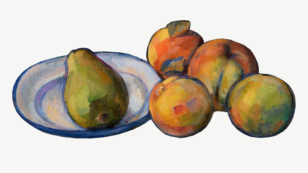 Paul Cezanne&rsquo;s Large Pear clipart, still life painting psd.  Remixed by rawpixel.