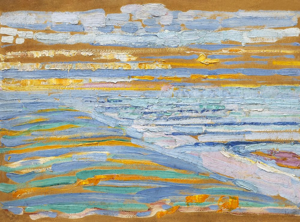 Mondrian&rsquo;s Dunes with Beach and Piers background, oil painting. Remixed by rawpixel.