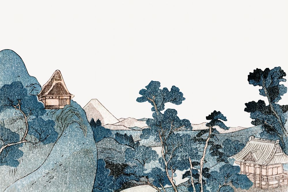 An evening view of Fuji, Japanese ukiyo-e woodblock print by Utagawa Kuniyoshi. Remixed by rawpixel.