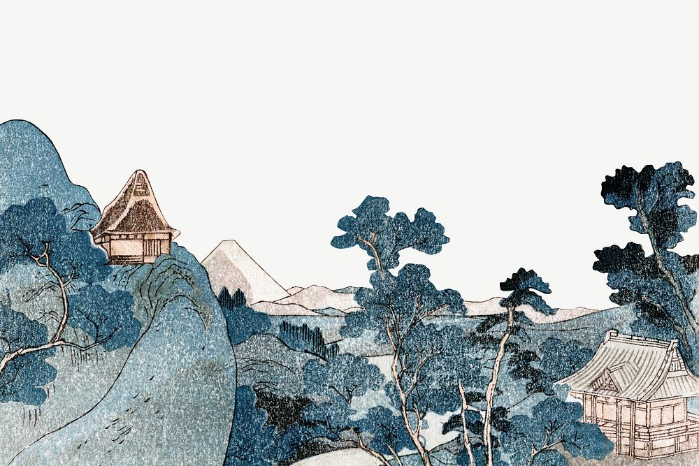An evening view of Fuji psd, Japanese ukiyo-e woodblock print by Utagawa Kuniyoshi. Remixed by rawpixel.