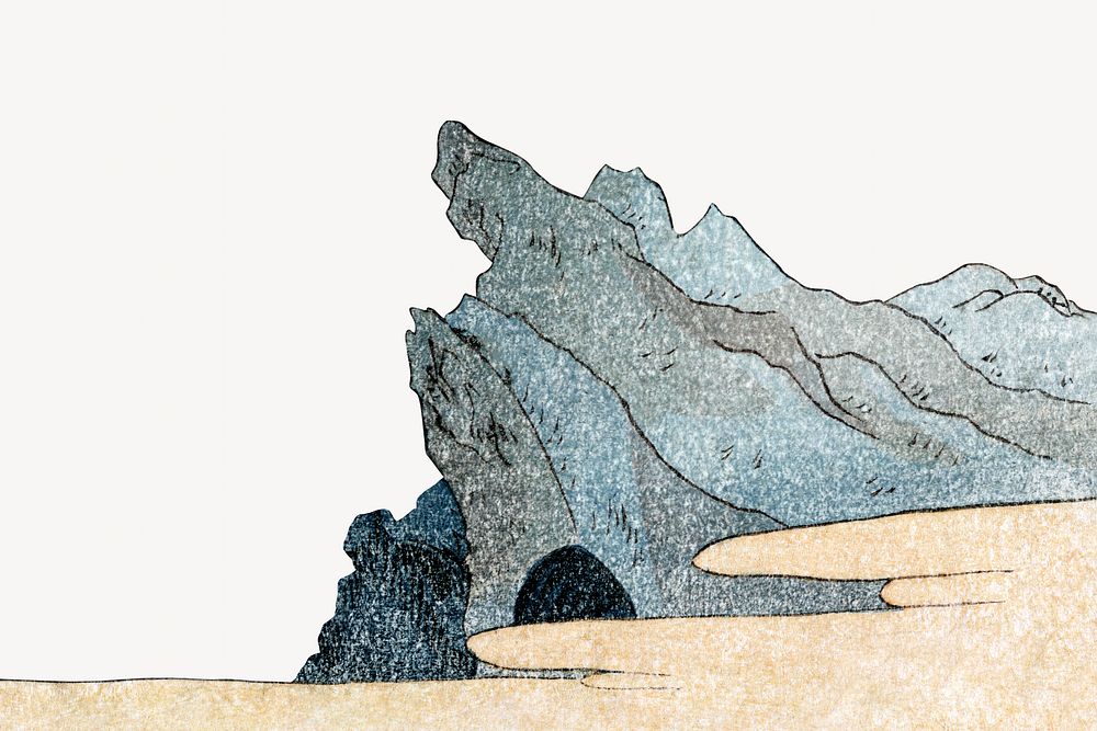 Rock cliff, Japanese ukiyo-e woodblock print by Utagawa Kuniyoshi. Remixed by rawpixel.
