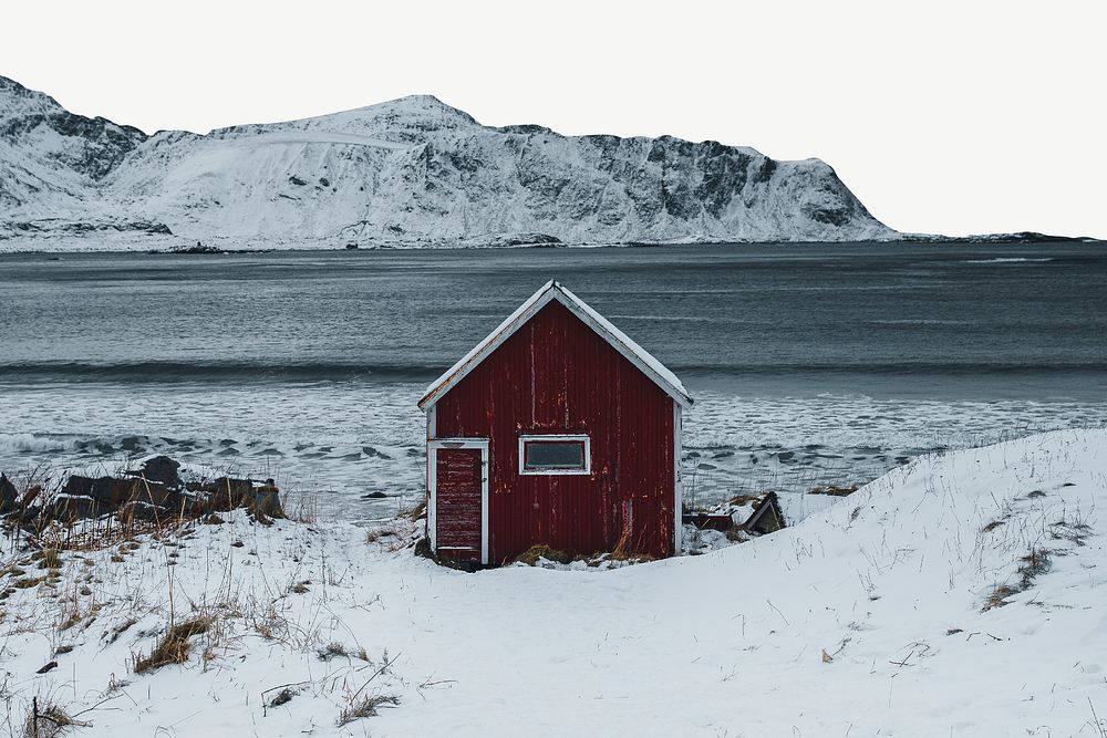 Winter landscape & cabin, border background  psd