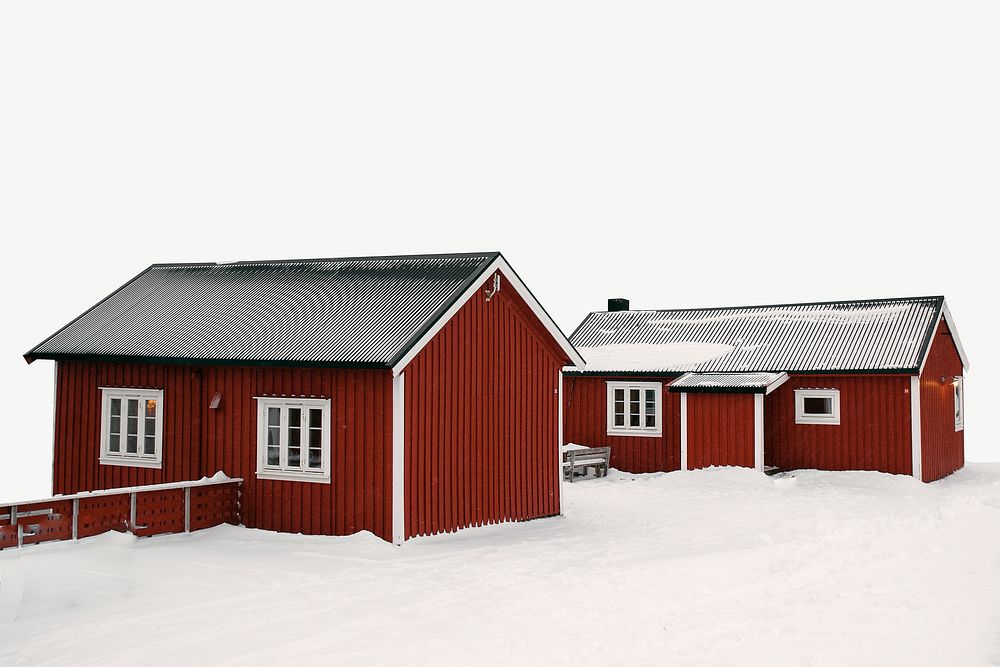 Snowy red cabins, border background  psd
