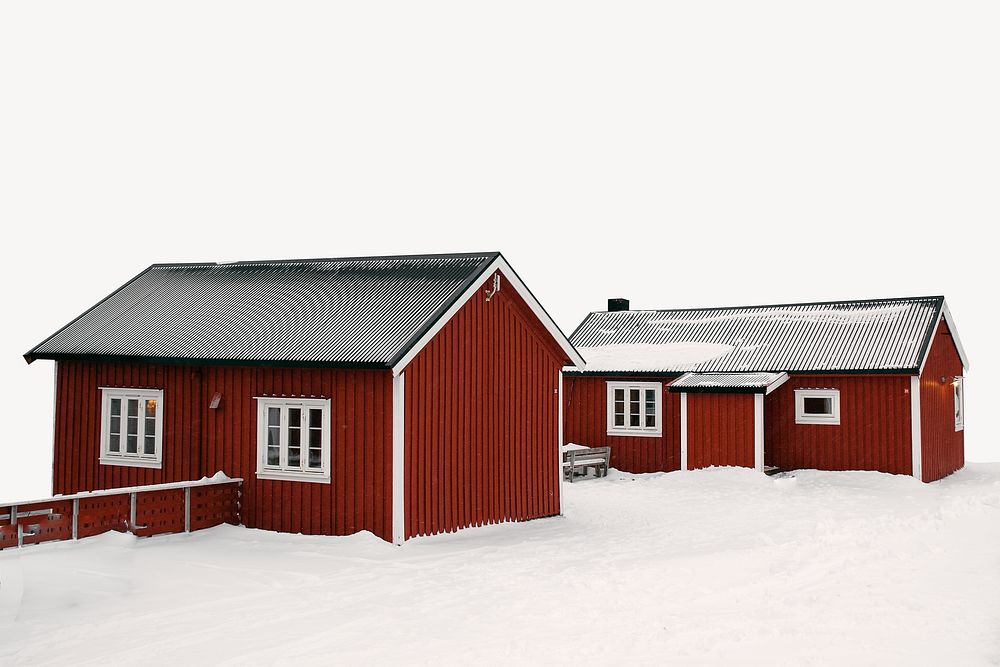Snowy red cabins, border background    image