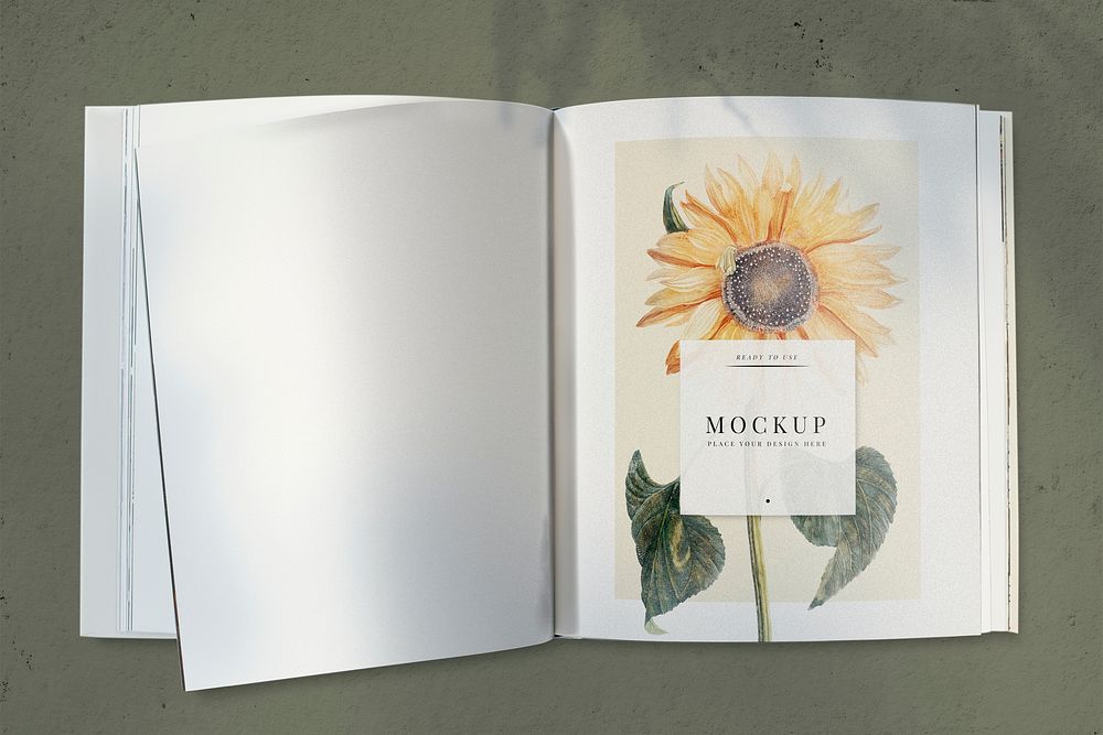 Sunflower on a magazine mockup with a blank space psd