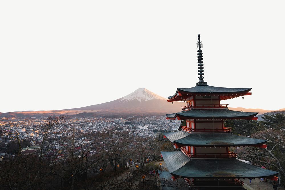 Mt. Fuji & pagoda, border background  psd
