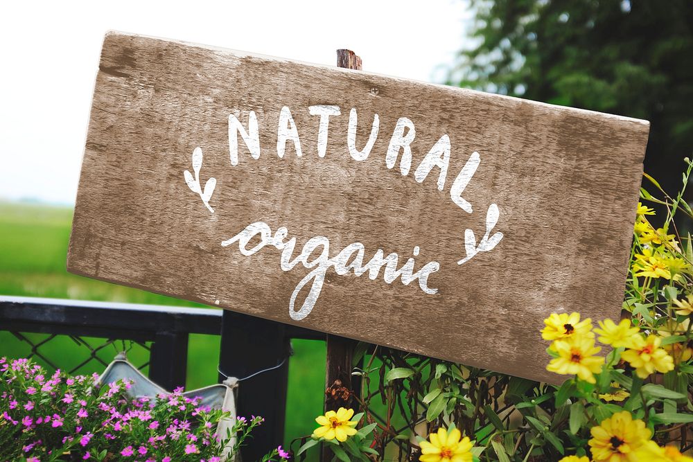 Natural organic wooden sign board mockup