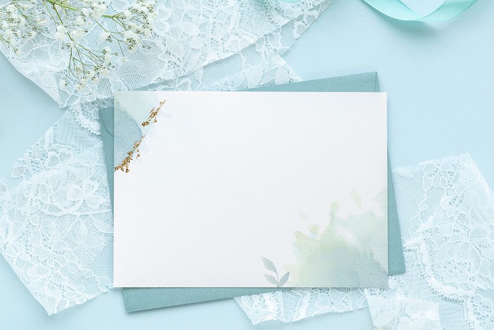 White card template mockup on a blue background