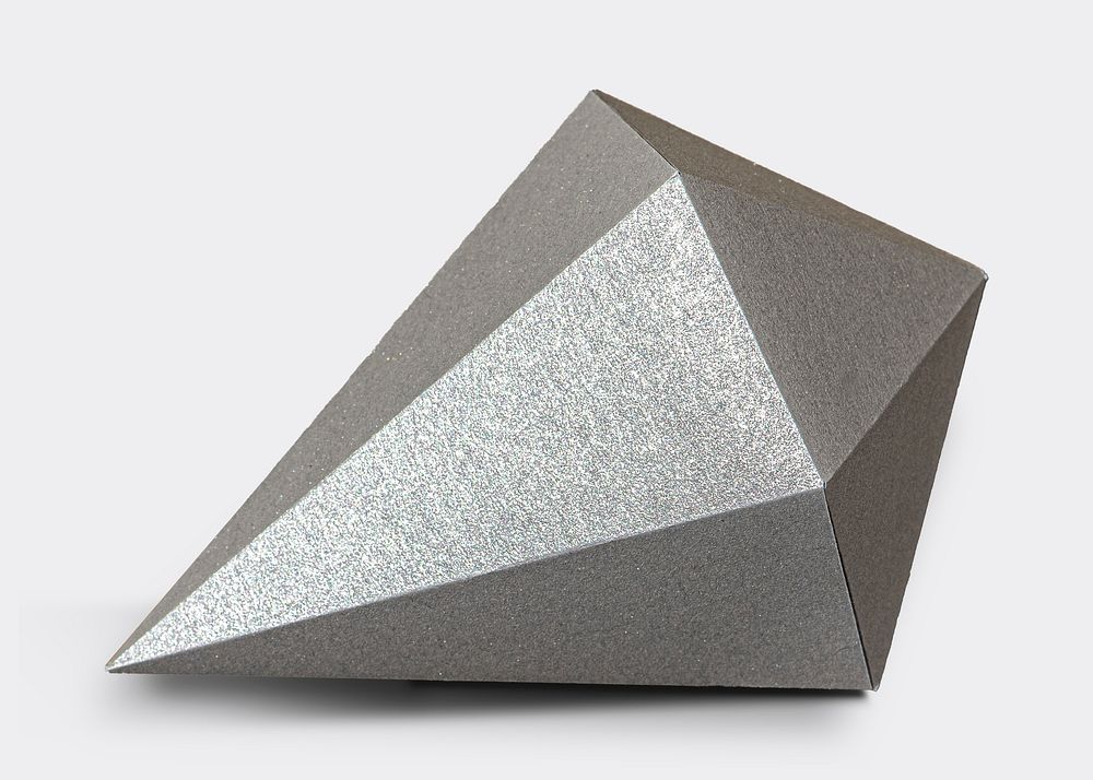 3D silver asymmetric hexagonal bipyramid paper craft collage element psd