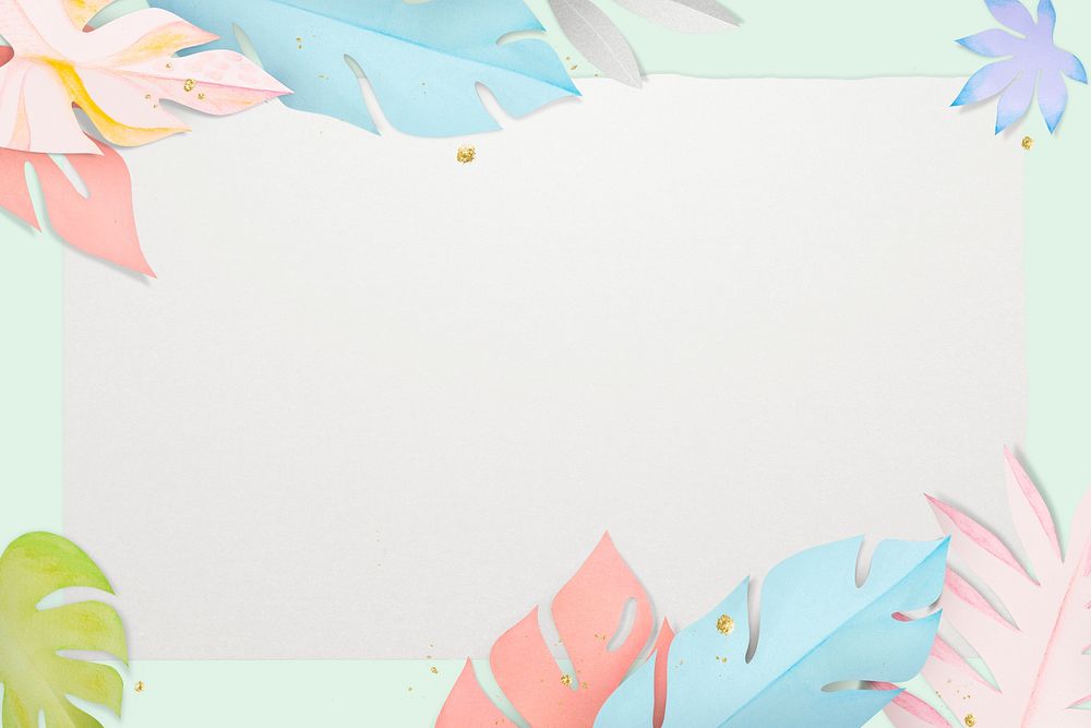 Pastel leaf frame psd in paper craft style