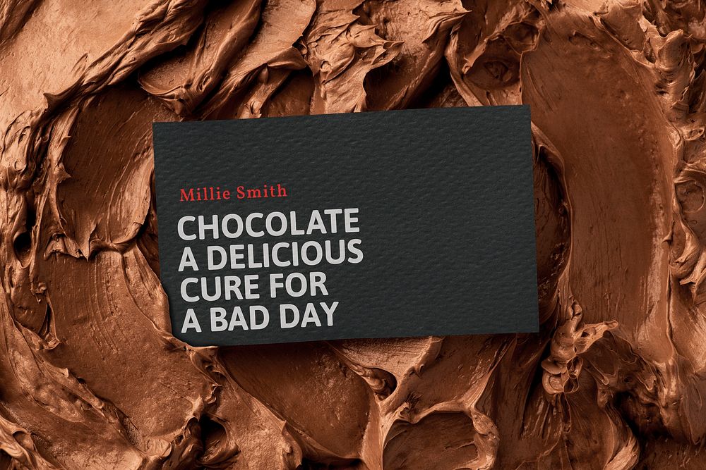 Dessert business card mockup psd on brown frosting texture