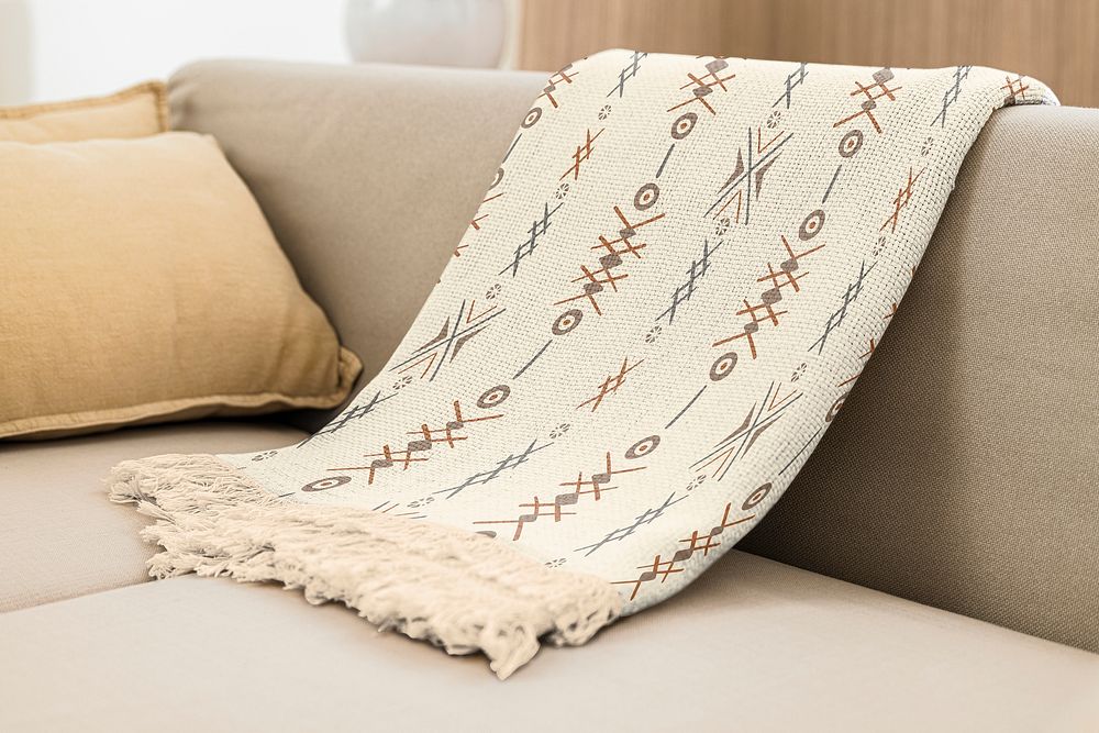 Blanket mockup psd, tribal pattern, home decor