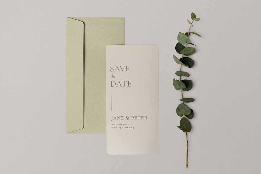 Wedding invitation card mockup psd, aesthetic design, green envelope