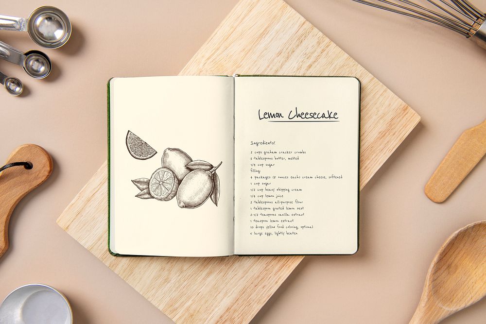 Cookbook journal mockup, chef&rsquo;s essential with recipe psd