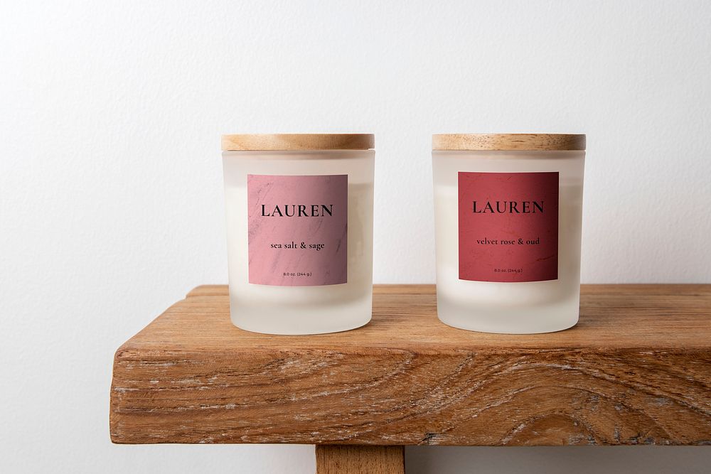 Scented candle jar label mockup, spa product psd