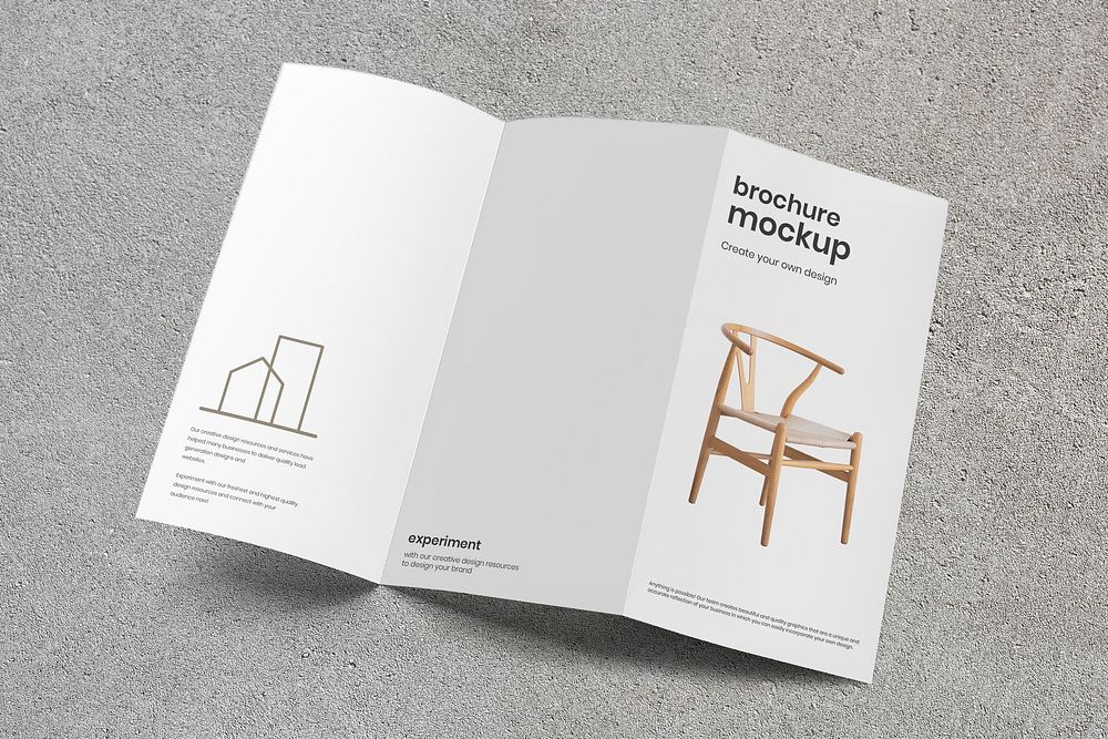 Tri-fold brochure mockup psd printed corporate identity on orange background