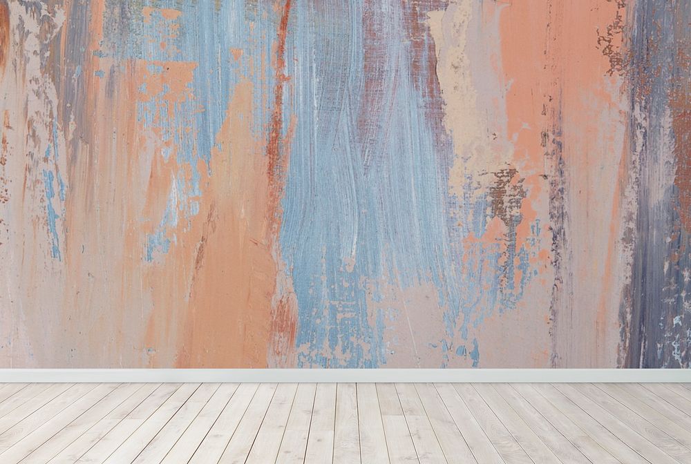 Colorful abstract wall with parquet flooring
