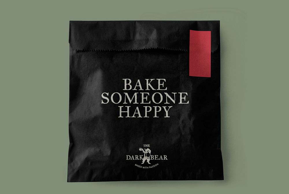 Snack paper bag mockup psd in classic black and red packaging corporate identity design