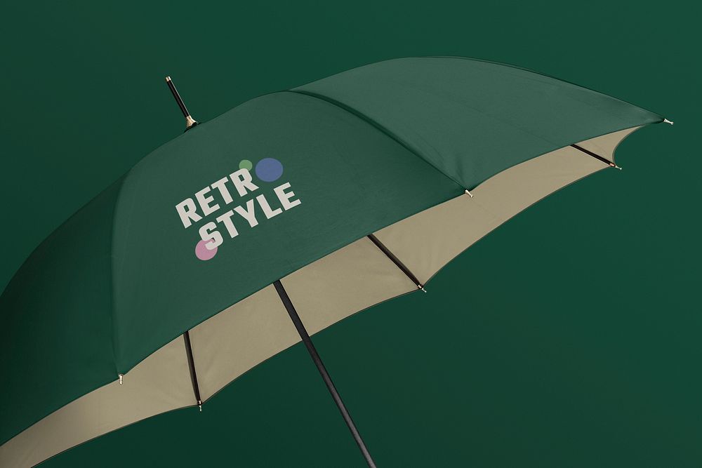 Green umbrella mockup psd in retro design