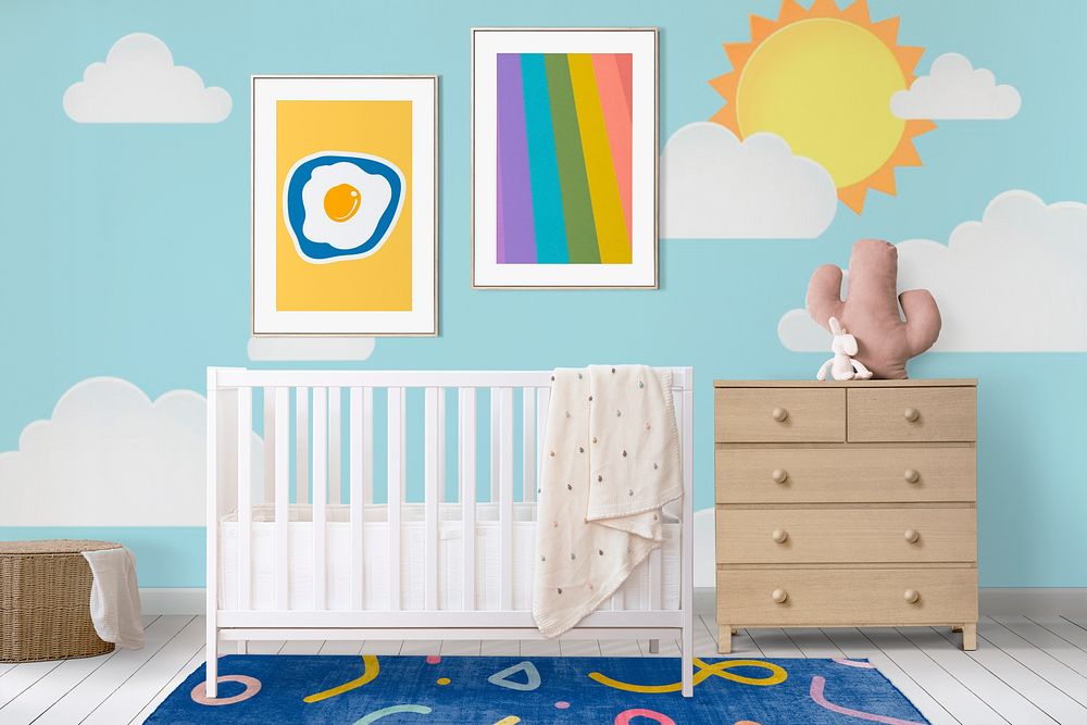 Cute baby's room with cloud patterned wall