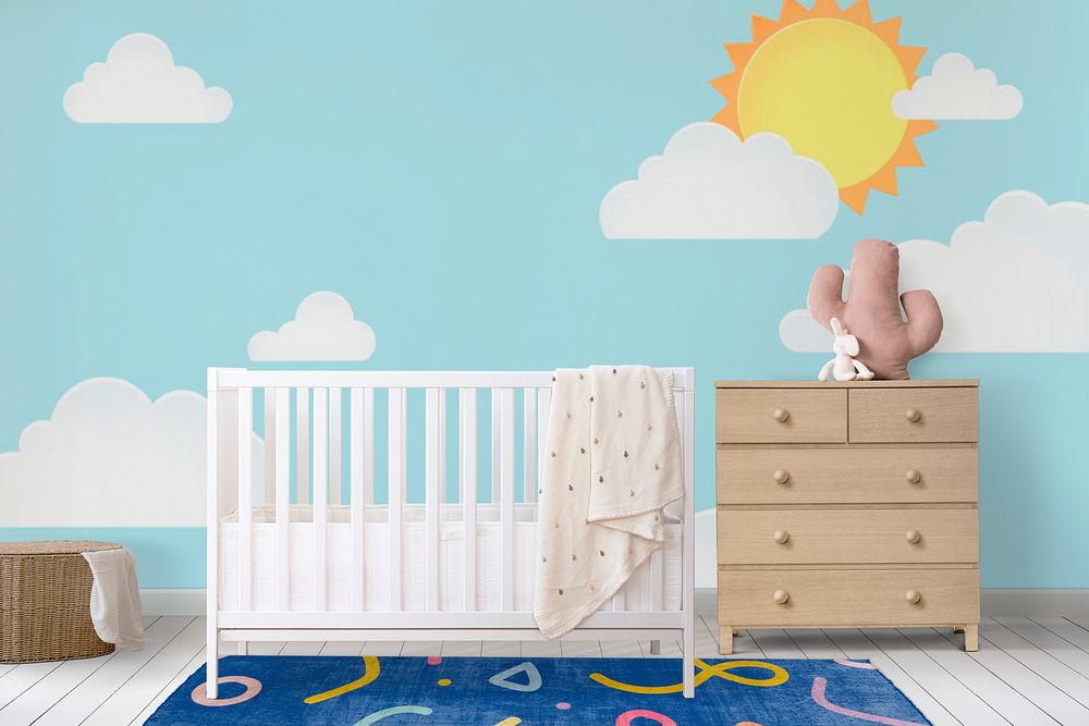 Wall mockup, kids room interior psd