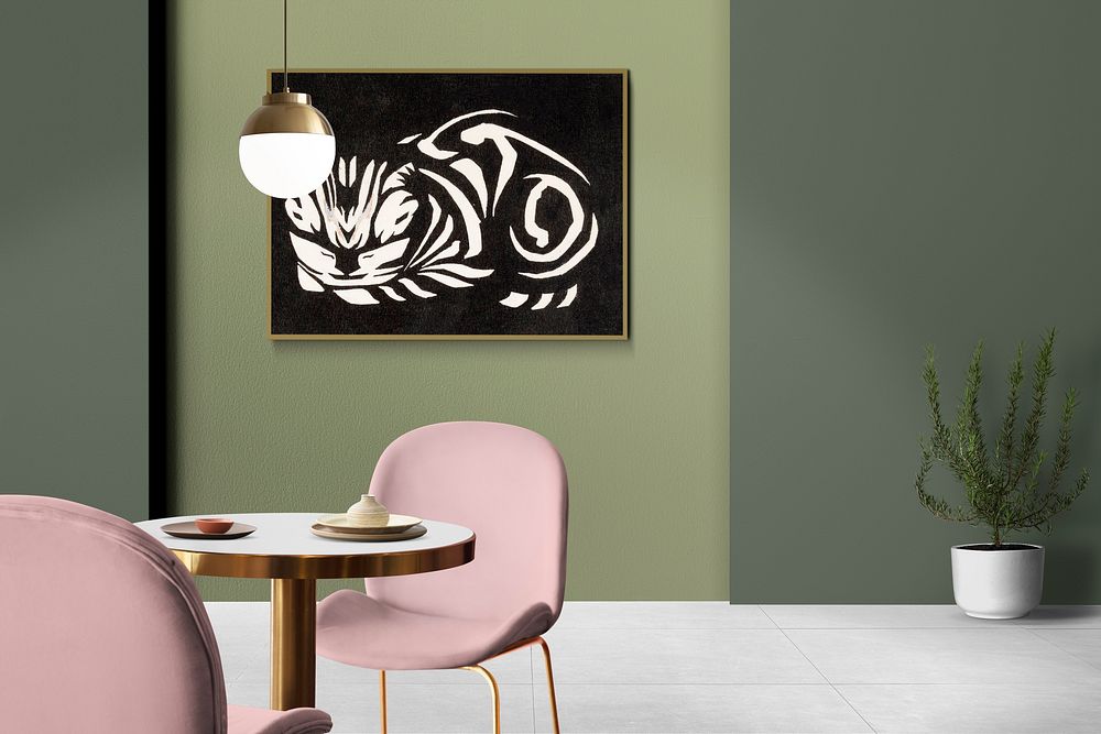 Contemporary cafe, green wall interior design