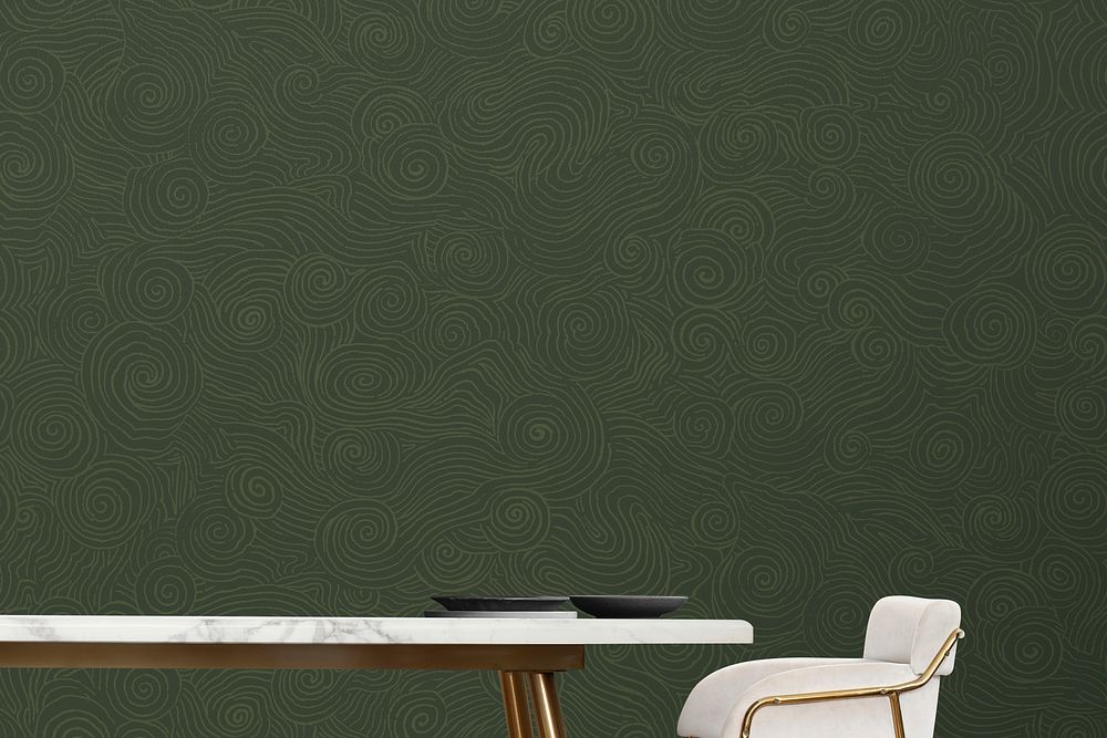 Patterned green wall mockup, contemporary interior design psd